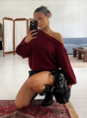 Noble Off The Shoulder Sweater Red | Princess Polly US