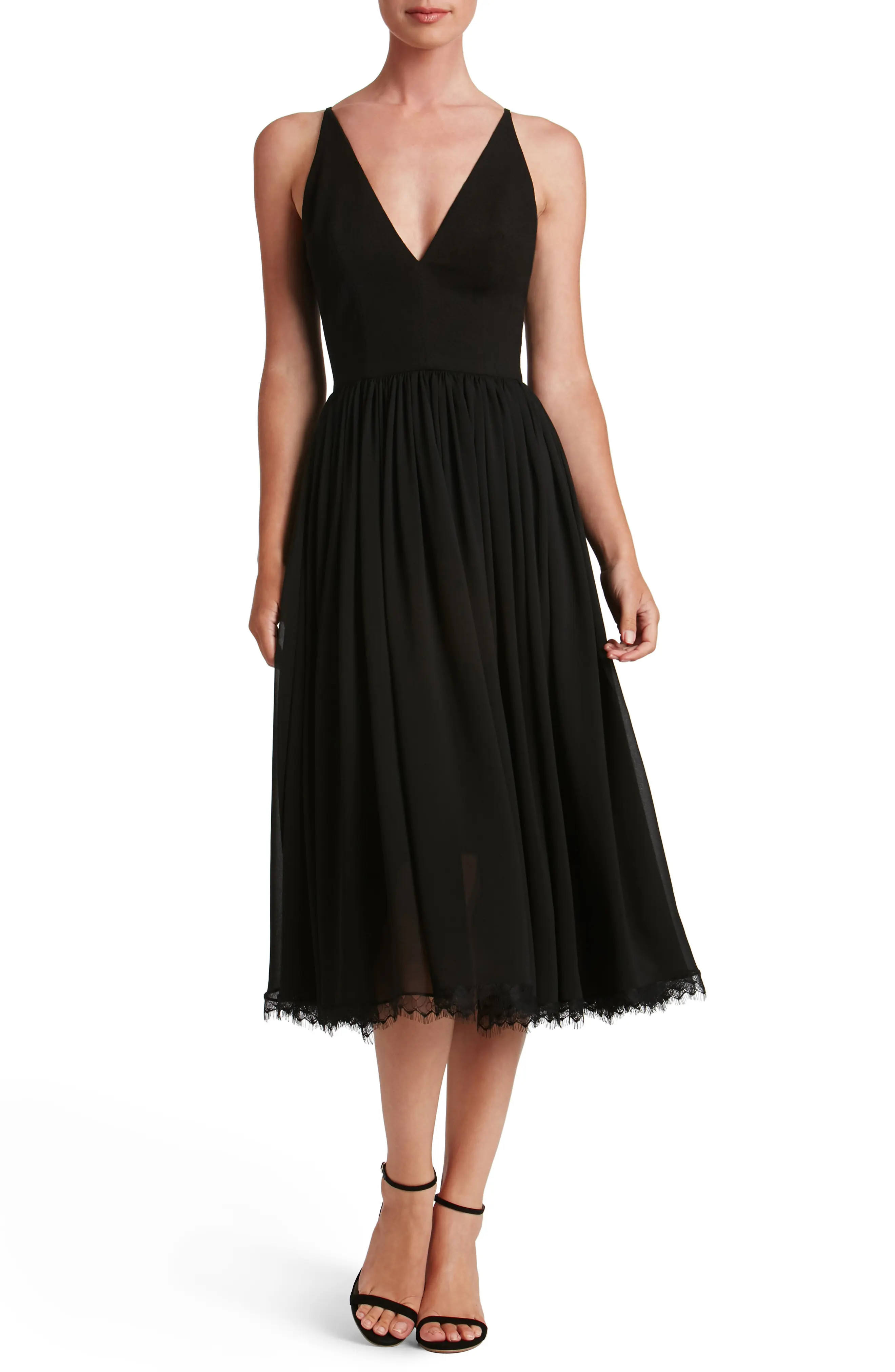 Dress the Population Alicia Mixed Media Midi Dress (Women) | Nordstrom | Nordstrom