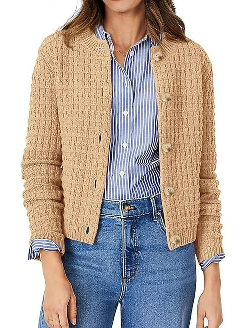 PrettyGarden Women's Cotton Knit Cardigan Sweater, Sizes S-2XL | Walmart (US)