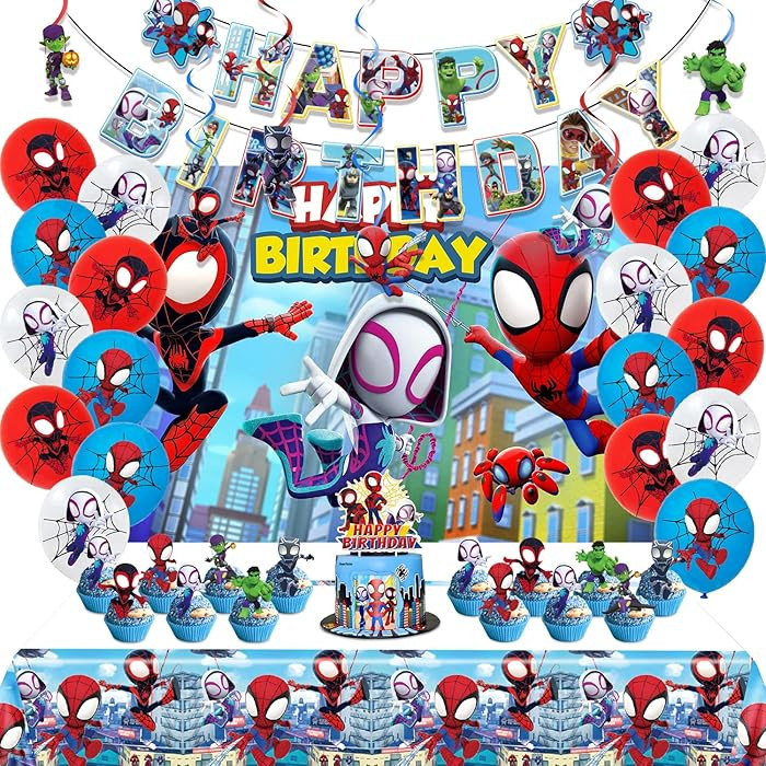 Spidey Birthday Decorations, Party Supplies Set Include Banner, Backdrop, Balloons, Hanging Swirl... | Amazon (US)