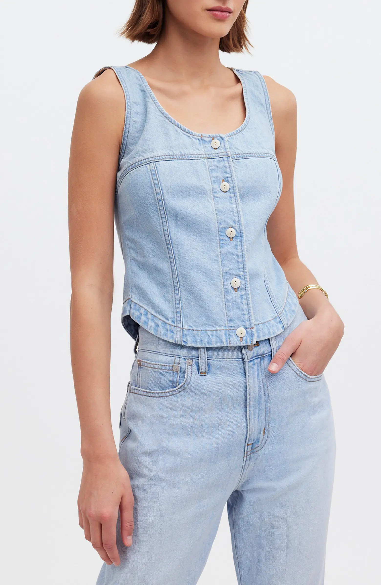 Sleeveless Denim Button Front Top | Nordstrom