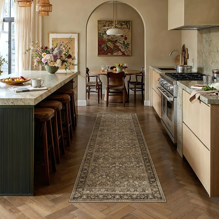 BERTHMEER 2'x6' Runner Rugs for Hallway Kitchen Entryway Bathroom Washable Non-slip, Brown | Walmart (US)