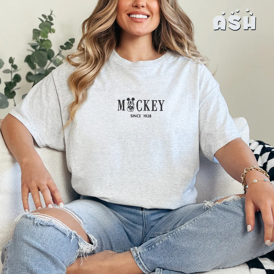 Embroidered Retro Mickey Mouse Shirt, Vintage Mickey Shirt, Disney Vacation Shirt, Disneyland Mic... | Etsy (US)
