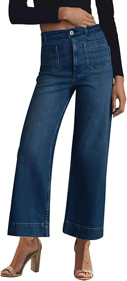 KUNMI Women's Wide Leg High Waisted Stretchy Straight Leg Jeans Baggy Loose Trendy Ankle Denim Pa... | Amazon (US)