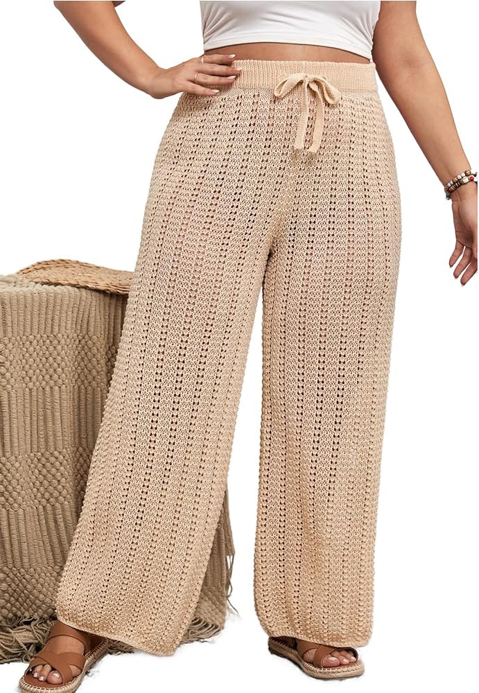 Floerns Women's Plus Size Drawstring Waist Beachwear Cover Up Pants Swimwear | Amazon (US)