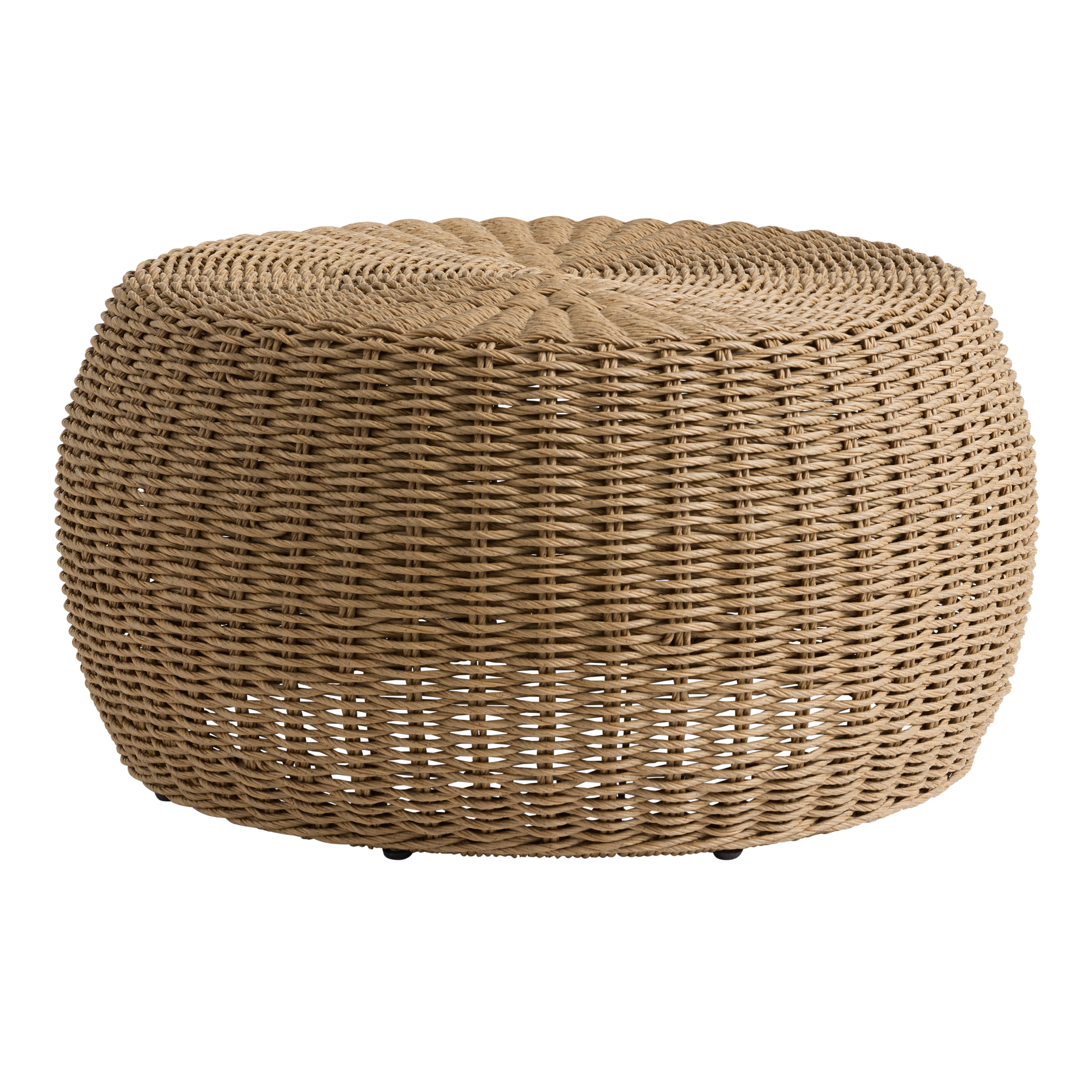 Merin Round Twisted Wicker Outdoor Coffee Table Ottoman | World Market