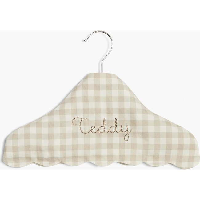 Gooselings | Kids Gingham Wooden Hanger, Beige | Organic Cotton (Prints) | Maisonette | Maisonette
