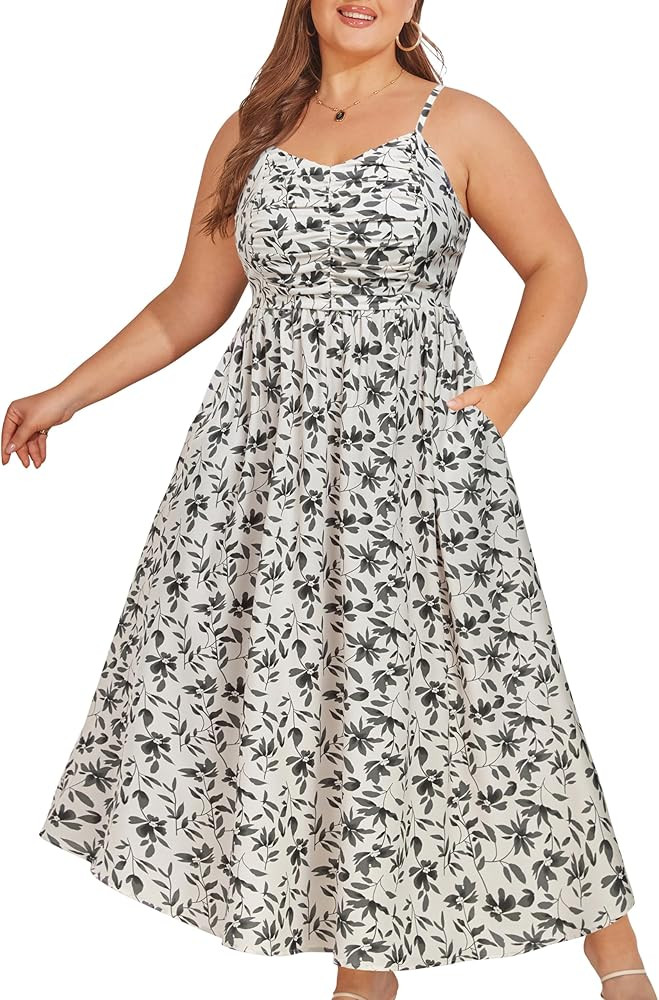 Hanna Nikole Women‘s Plus Size Casual Spaghetti Straps Bohemian Maxi Dress V Neck Flowy Dress w... | Amazon (US)