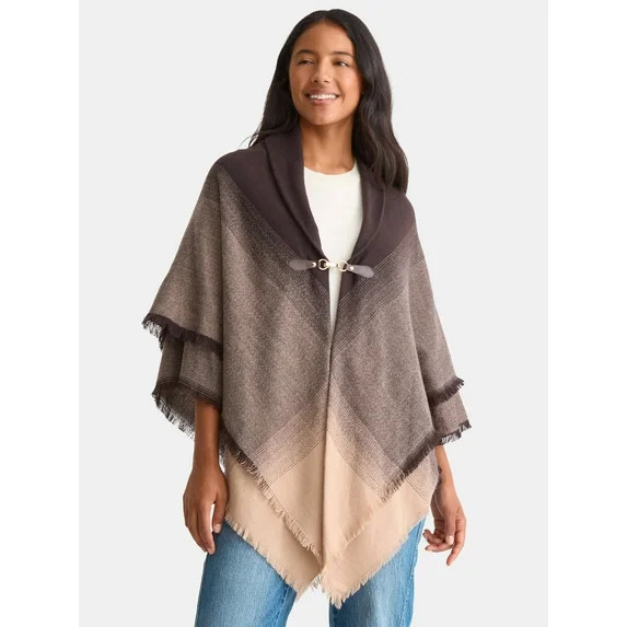 Time and Tru Women's Gradient Weave Toggle Poncho, Dark Brown, Size L/XL | Walmart (US)