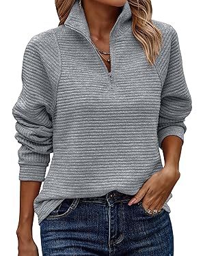 ECOWISH Womens Sweatshirt 2023 Fall Half Zip Sweatshirts Long Sleeve Pullover Solid Color Fashion... | Amazon (US)