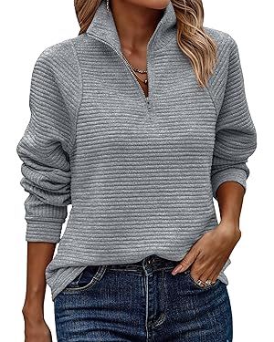 ECOWISH Womens Sweatshirt 2023 Fall Half Zip Sweatshirts Long Sleeve Pullover Solid Color Fashion... | Amazon (US)