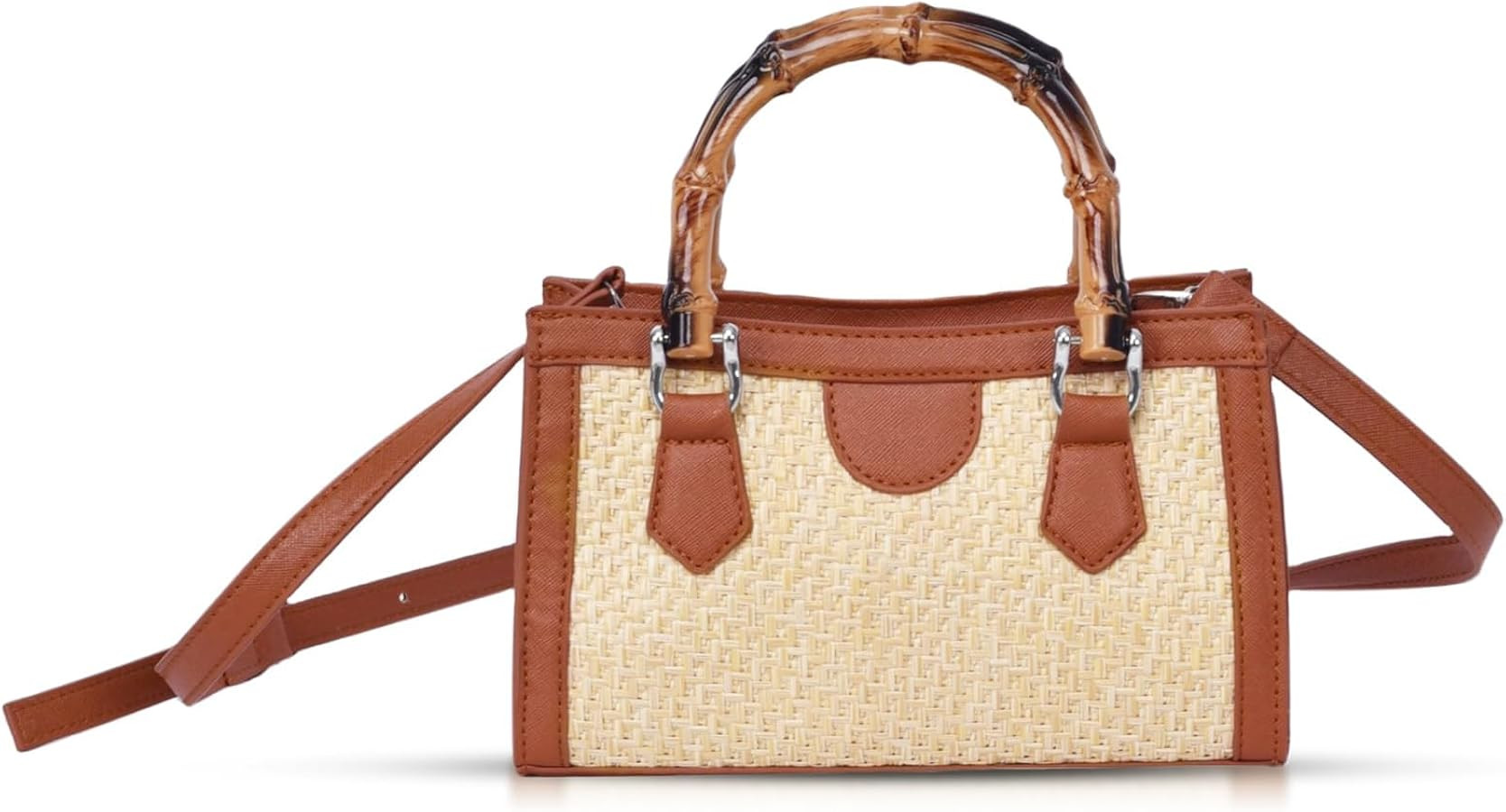 Tote Bag for Women, Beach Bag, Patchwork Leather and Bamboo Handles, Summer Handbag Suitable for ... | Amazon (US)