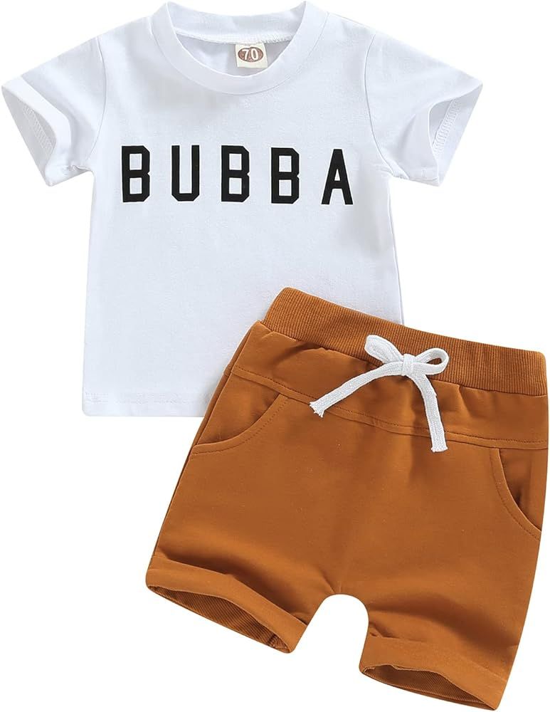 Toddler Baby Boy Summer Outfit 0 6 12 18 24M 3T Clothes Short Sleeve Letter Print T-Shirt Tops Dr... | Amazon (US)