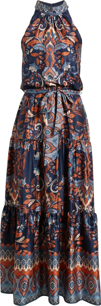 Julia Jordan Sleeveless Tiered Mock Neck Waist Tie Dress | Nordstrom | Nordstrom