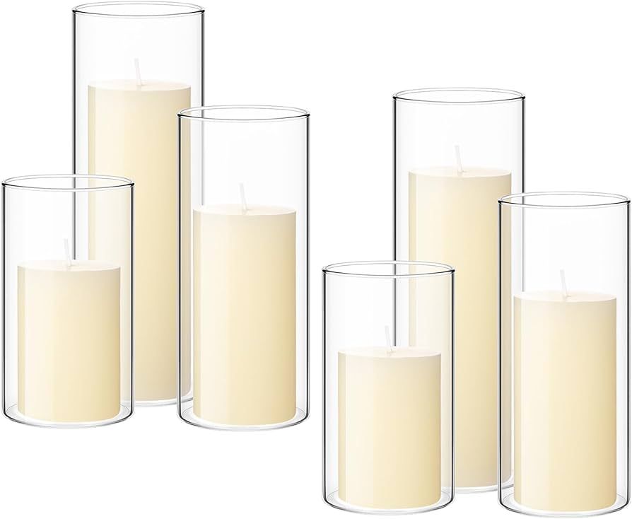 Shihanee Set of 6 Pillar Candles and Glass Cylinder Vases Clear Cylinder Candle Holders for Slim ... | Amazon (US)