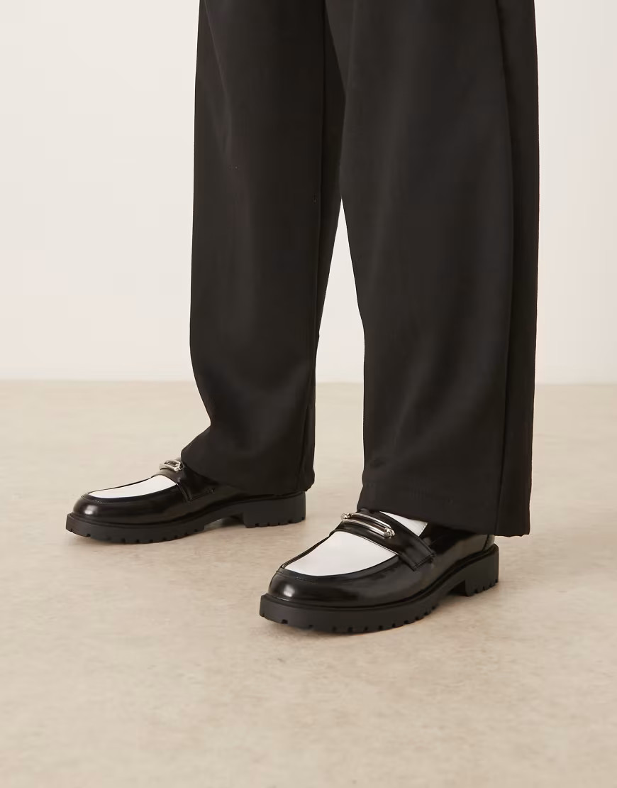 ASOS DESIGN loafers in black and white with gold snaffle on cleated sole-Brown | ASOS (Global)