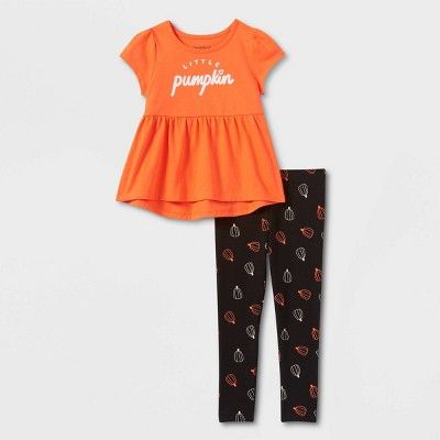 Toddler Girls' 'Little Pumpkin' Short Sleeve Top and Leggings Set - Cat & Jack™ Orange | Target