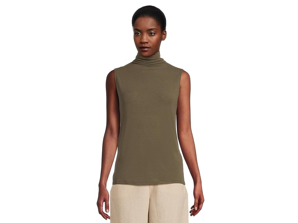 Vince Sleeveless Turtleneck Women's Blouse Heathered Cypress : XL, Lyocell | Zappos