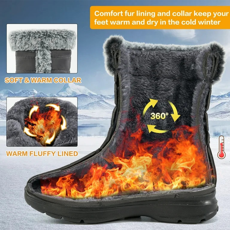 Ecetana Women's Mid Calf Waterproof Winter Snow Boots Warm Faux Fur Lined Fashion Hiking Boots | Walmart (US)