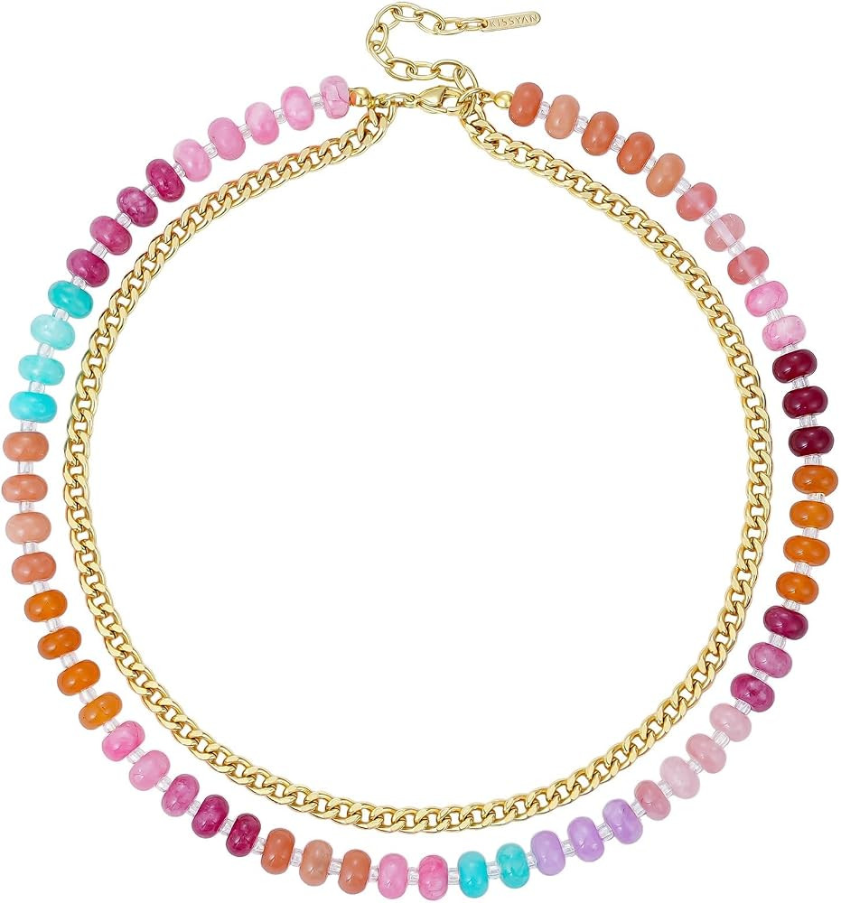 KissYan Beaded Necklaces for Women, Layered Colorful Choker for Summer | Amazon (US)