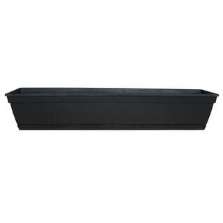 Newbury Small 7.86 in. x 35.75 in. 10 Qt. Black Resin Window Box Outdoor Planter with Saucer | The Home Depot