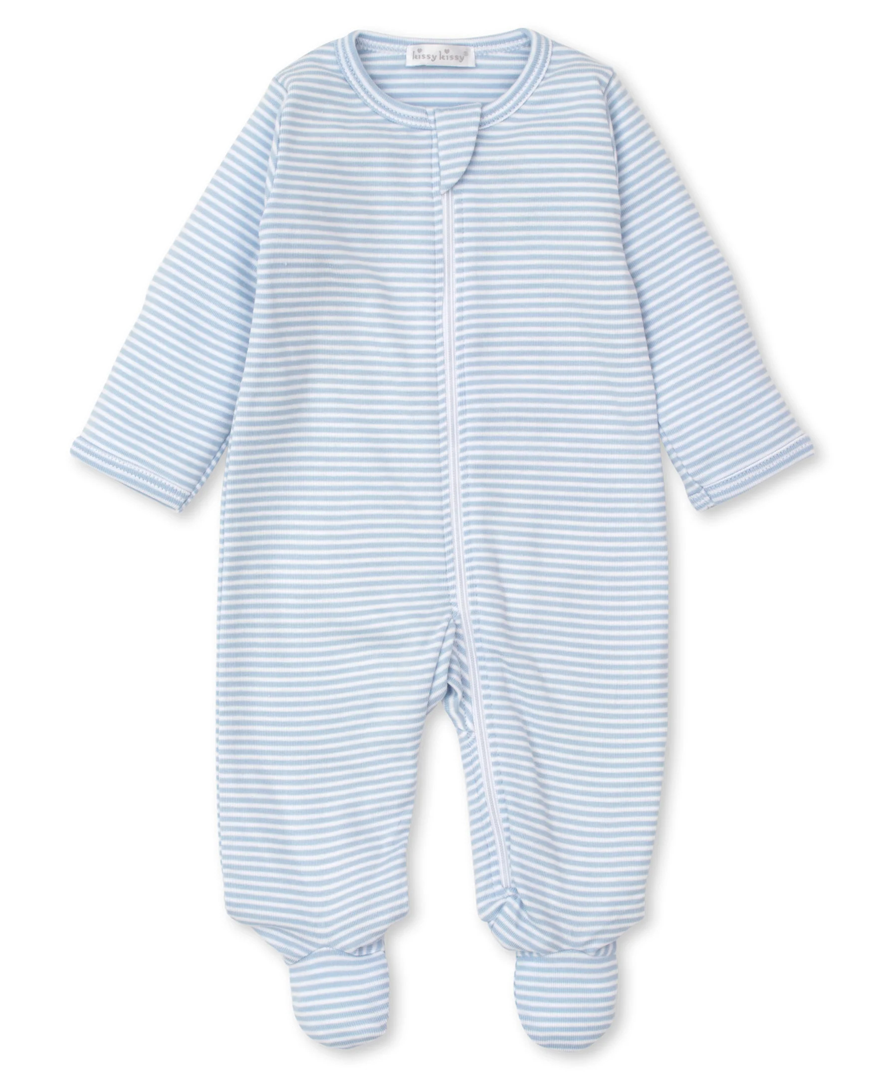 Classic Rib Blue Stripe Zip Footie | Kissy Kissy