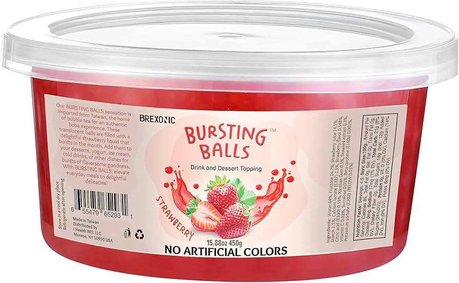 Strawberry Boba Pearls, Popping Bursting Boba, Bubble Pearls For Bubble Tea 1 Pound, No Artificia... | Amazon (US)