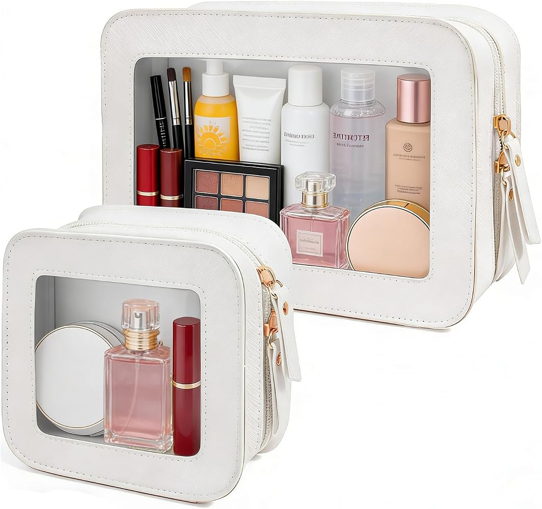 Clear Makeup Bag Set for Women, Travel White Makeup Pouch Waterproof Cosmetic Bags with Zipper Cl... | Amazon (US)