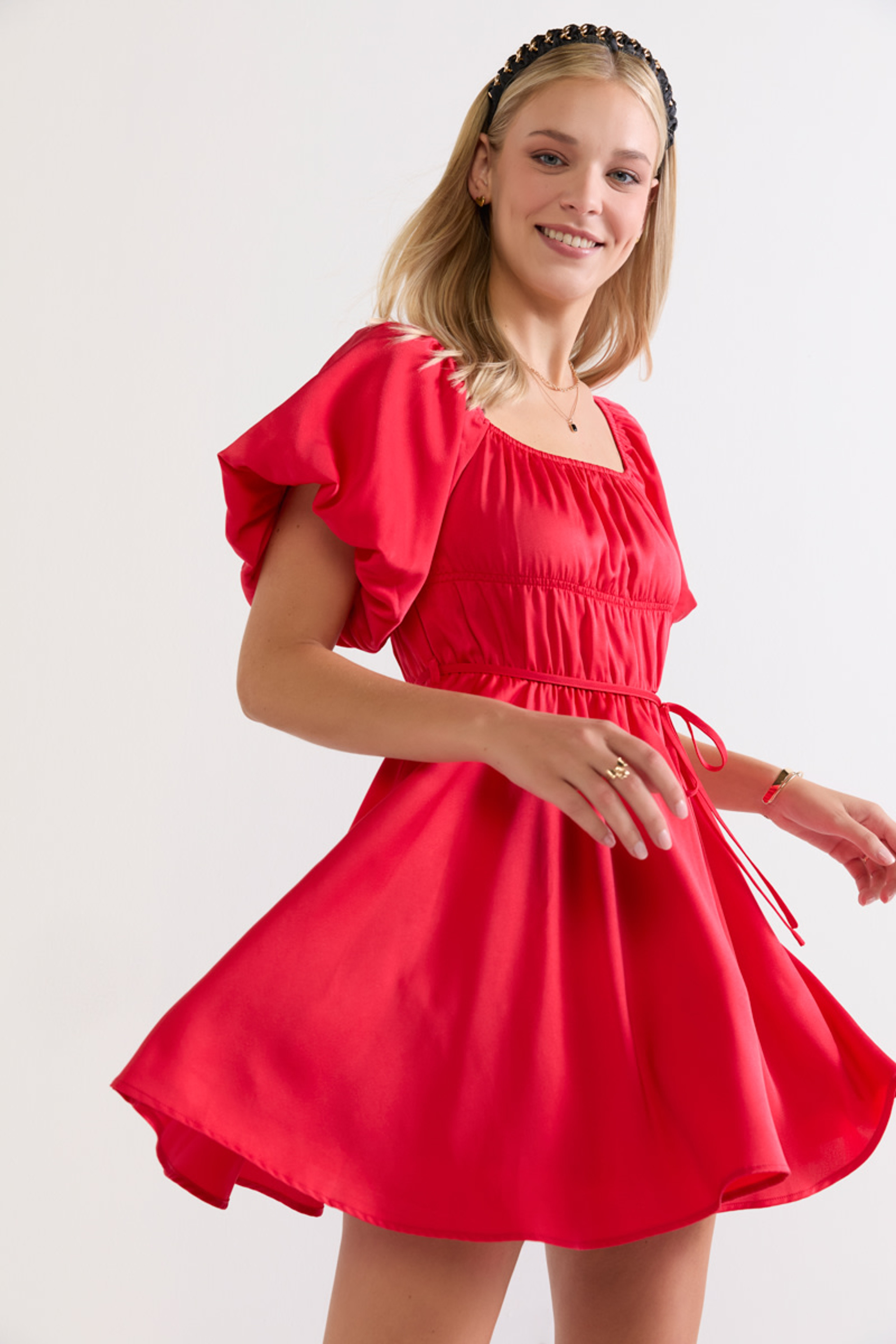 Stephanie Puff Sleeve Satin Mini Dress | Francesca's