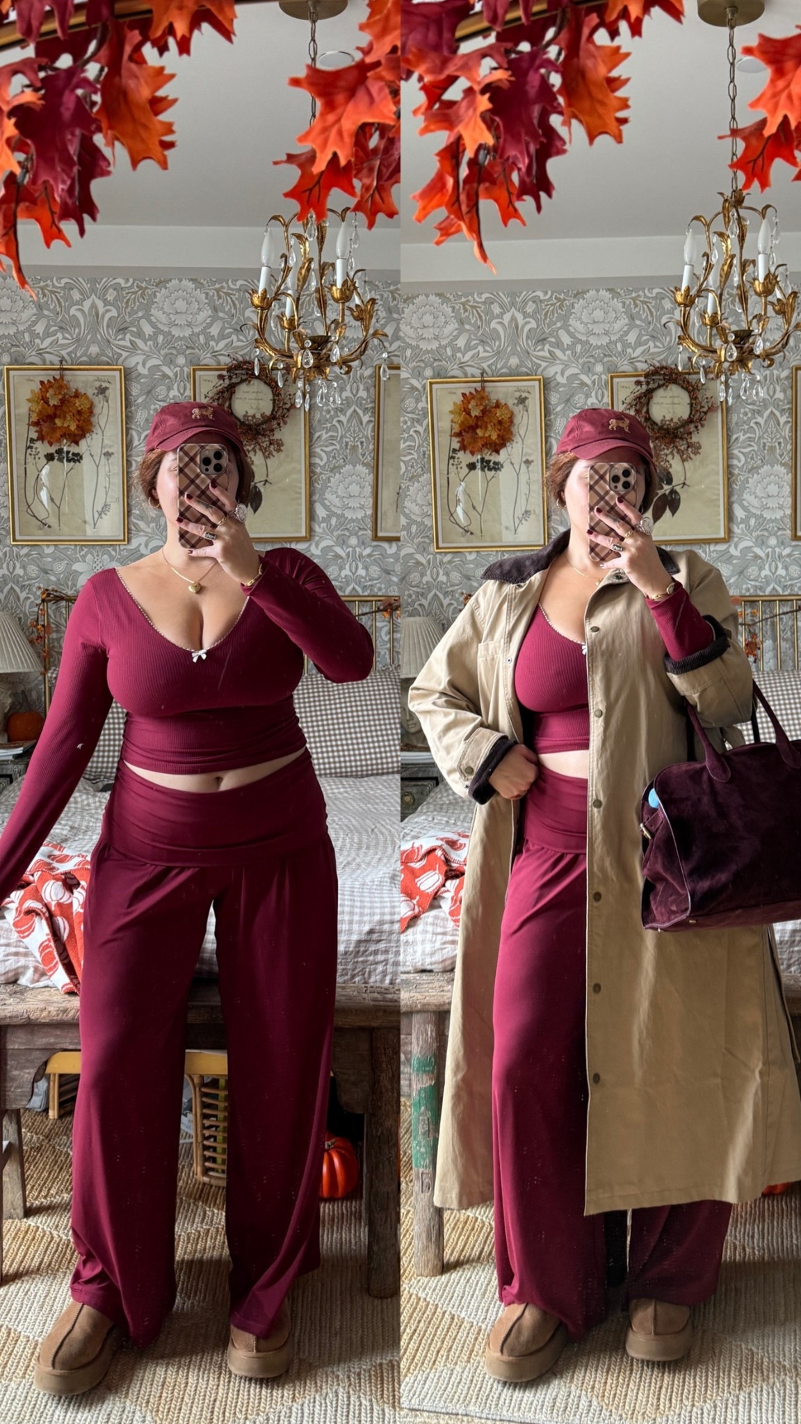 Aerie matching lounge set wine color
Abercrombie trench coat 

#LTKStyleTip #LTKFindsUnder50 #LTKMidsize