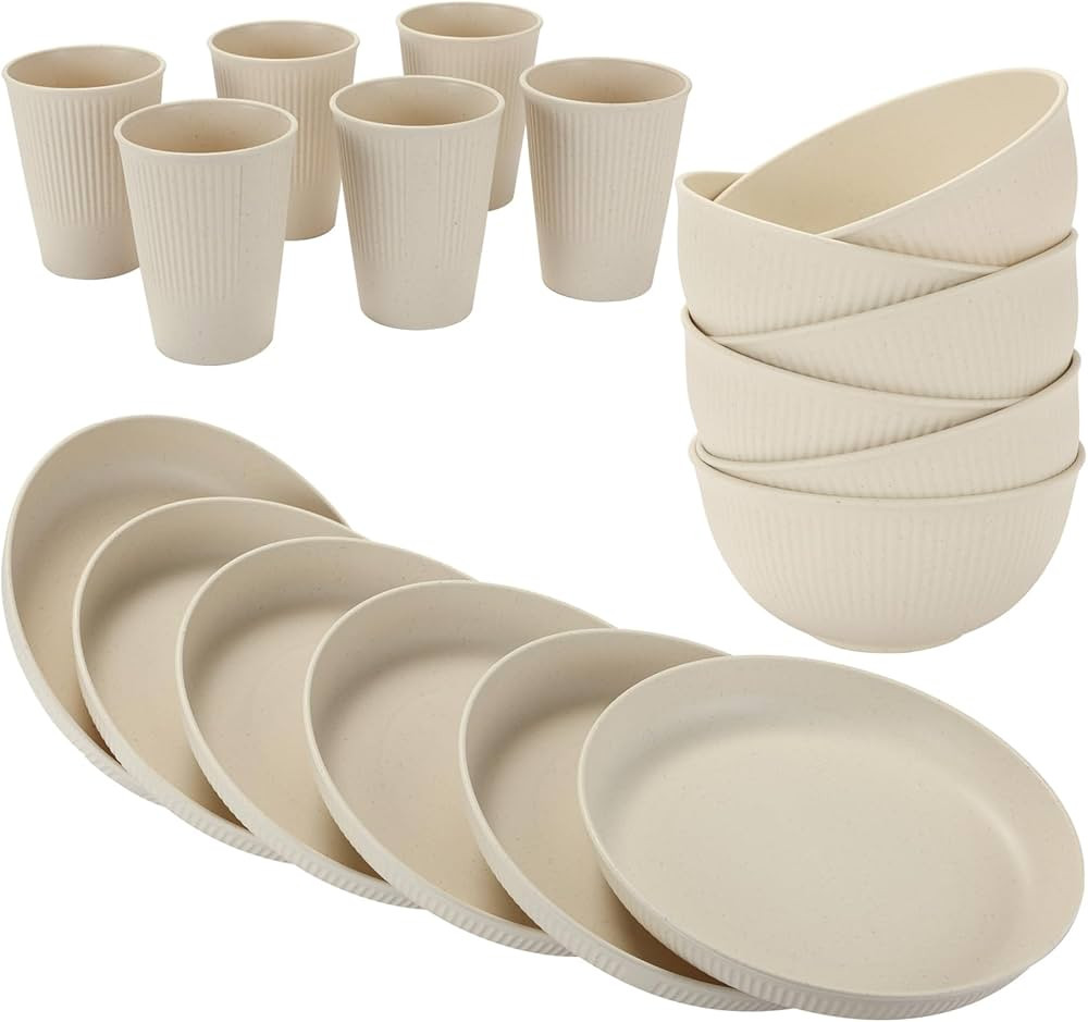 18PCS Wheat Straw Dinnerware Sets Unbreakable Reusable Dinnerware Set for 6, Microwave Dishwasher... | Amazon (US)