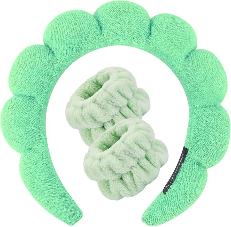 Spa Headband for Washing Face Wristband Set Sponge Makeup Skincare, Terry Cloth Bubble Soft Get R... | Amazon (US)