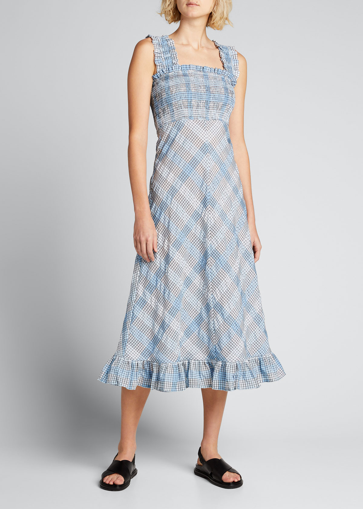 Seersucker Check Smocked Ruffle Dress | Bergdorf Goodman