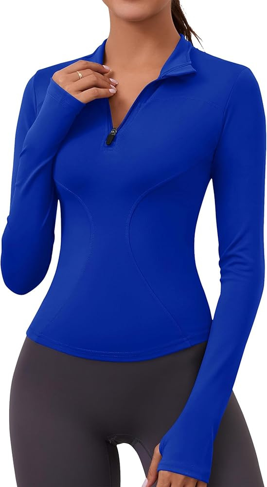 LOMON Womens Long Sleeve Workout Tops Quick Dry Quarter Zip Pullover Crop Yoga Athletic Slim Fit ... | Amazon (US)
