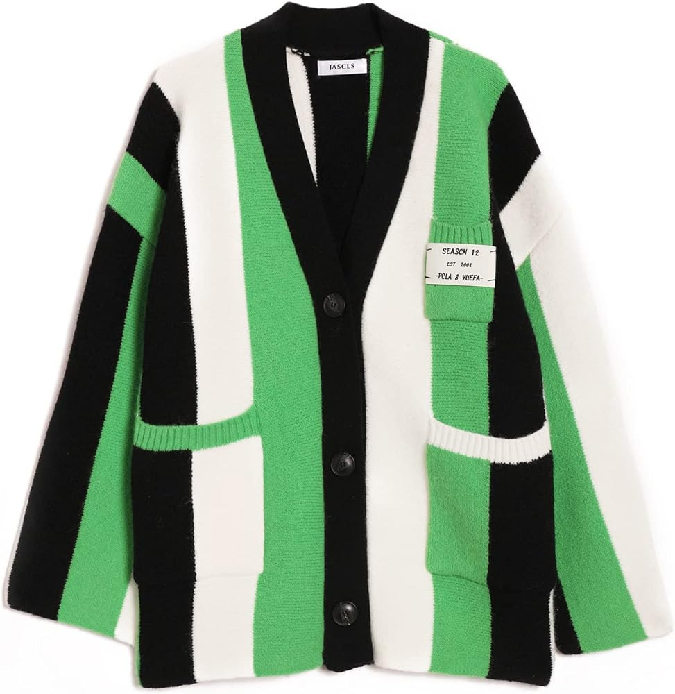 JASCLS Winter Long Sleeve Cable Knitted Color Block Boho Striped Sweater Cardigans Chunky Sweater... | Amazon (US)