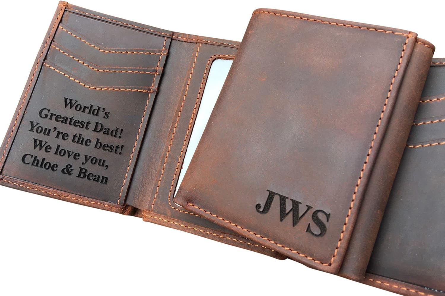 RFID Blocking Personalized Genuine Leather Men's Trifold Wallet Monogrammed with Custom Message Insi | Amazon (US)