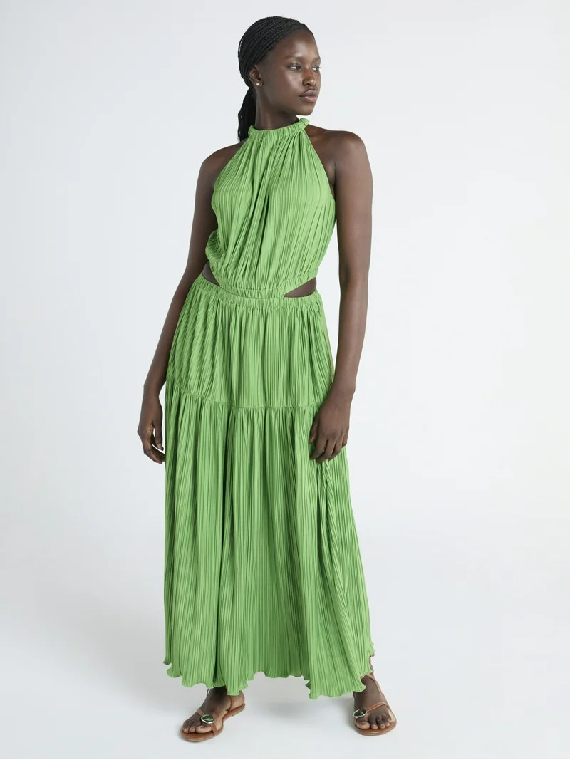 Scoop Women’s Plisse Halter Maxi Dress with Cutouts, Sizes XS-XXL | Walmart (US)