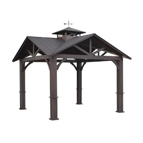 allen + roth Wood Looking Hand Paint Metal Square Semi-Permanent Gazebo (Exterior: 12-ft x 12-ft;... | Lowe's