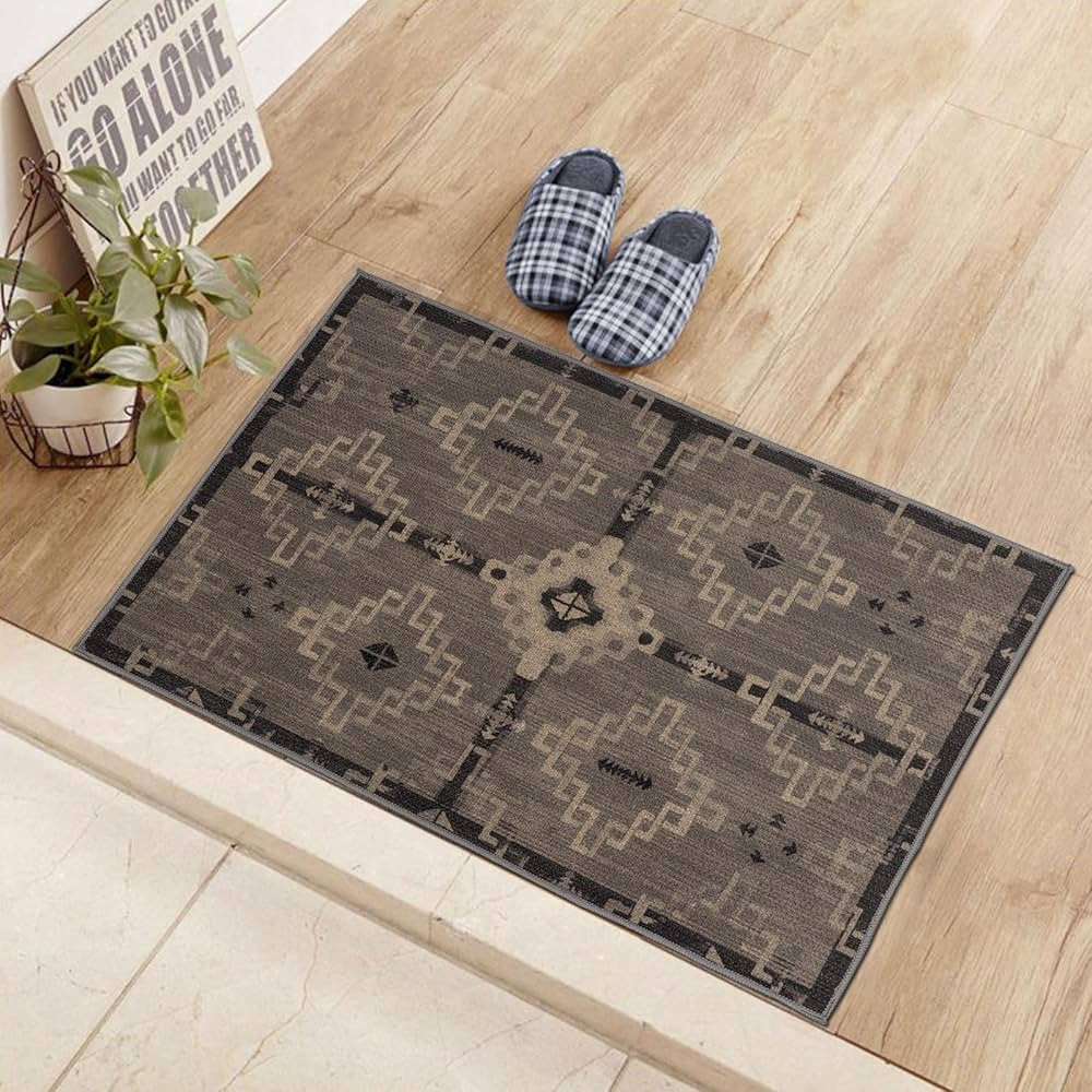 DECOMALL JUTA Washable Door Mat, Moroccan Non-Shedding Small Rugs for Entrance Welcome Mat, Black... | Amazon (US)