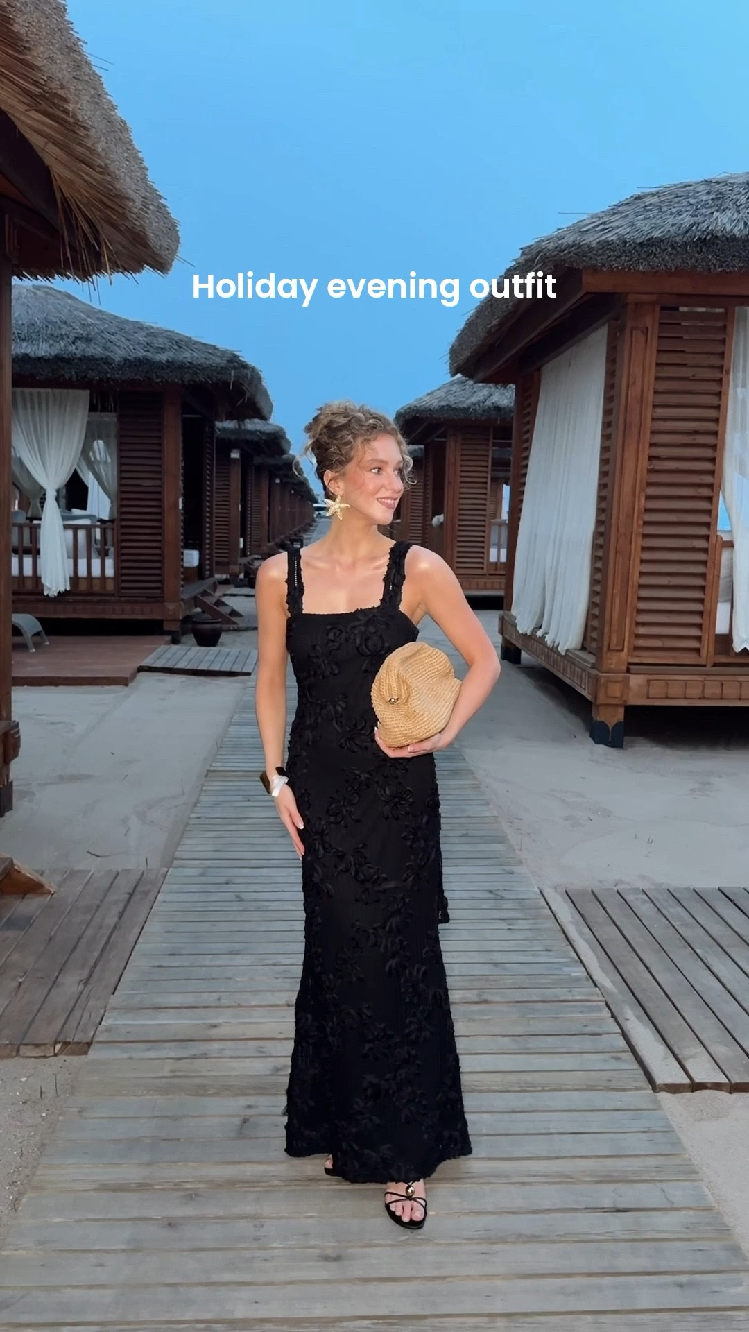 Holiday evening outfit, summer outfit, summer dress, maxi dress, crochet dress, holiday dress, summer dresses, rafia clutch bag, 

#LTKAroundTheWorld #LTKdresses #LTKsummer