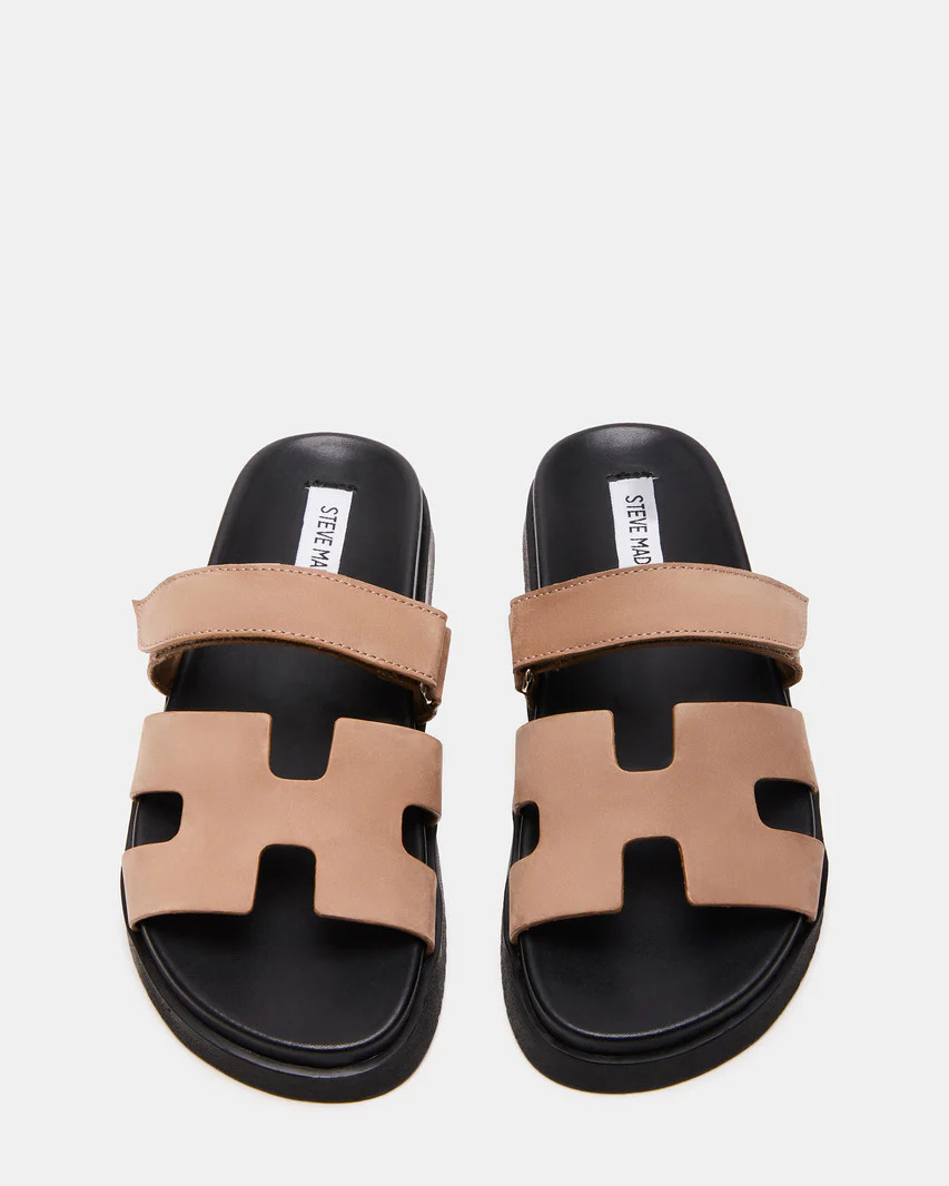 MAYVEN Tan Nubuck Flatform Slide Sandal | Women's Sandals | Steve Madden (US)