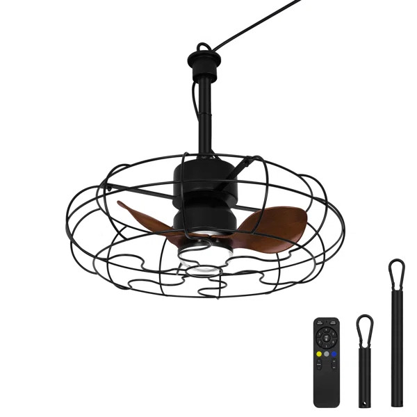 20 In. Outdoor Black Wet Rated Gazebo Ceiling Fan With Light, Hanging Fan For Pergola, Waterproof... | Wayfair North America