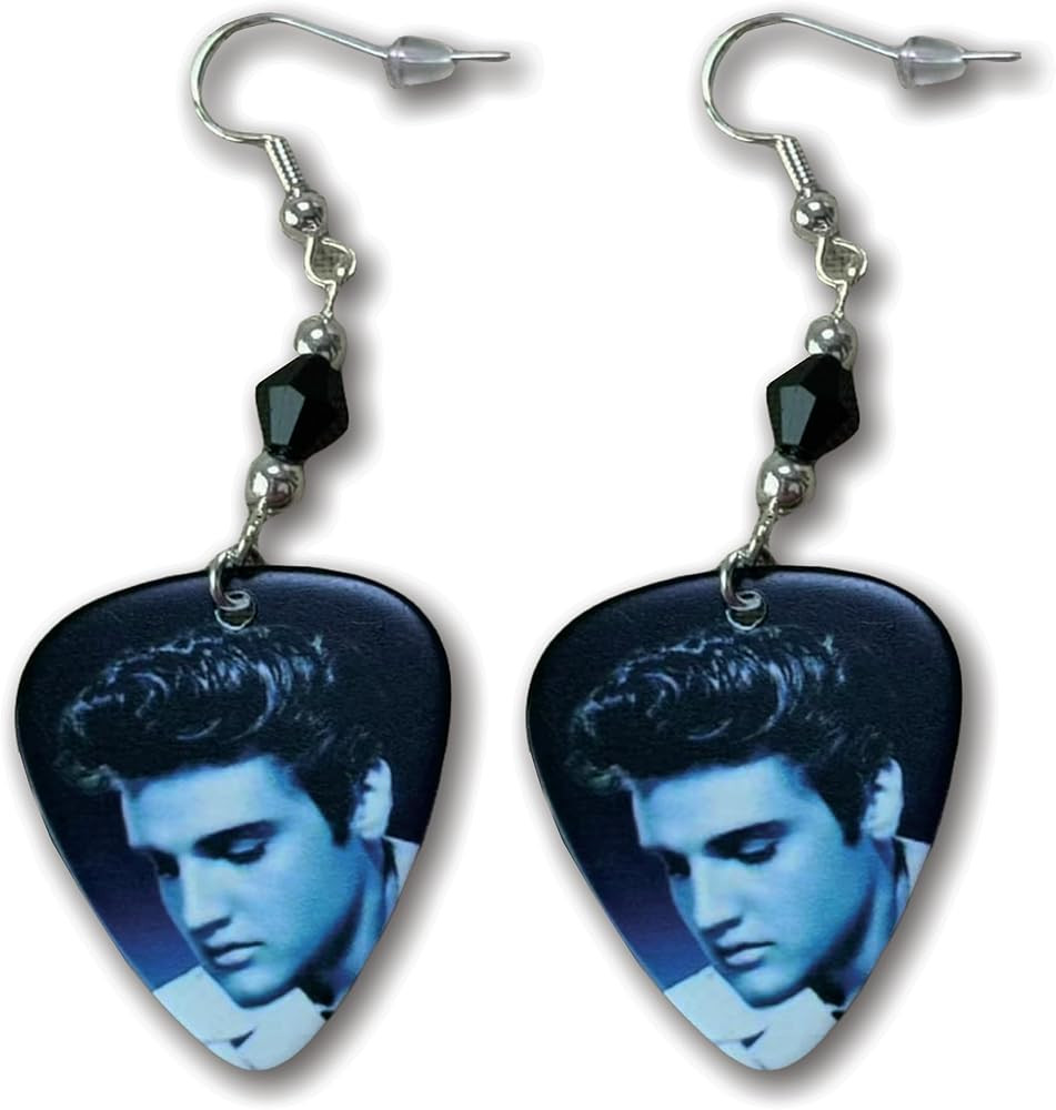 Elvis Presley Portrait Guitar Pick Earrings With Black And Silver Accent Beads - Mid-South Produc... | Amazon (US)