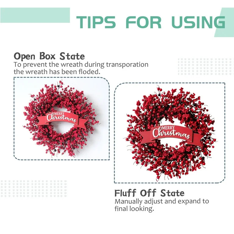 Christmas Wreath, 20Inch Mixed Red Berry Decor for Front Door Window Xmas Winter Holiday Decorati... | Walmart (US)