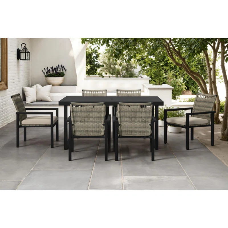 Lytham 7PC Standard Height Dining Set In Black-Table And Six Chairs | Wayfair North America