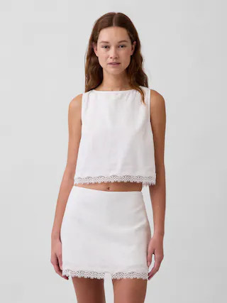 Linen-Blend Lace-Hem Crop Shell Top | Gap (US)