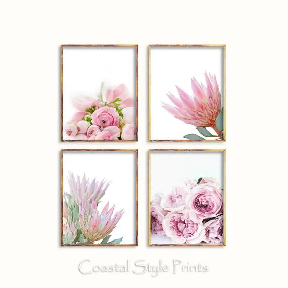 Set Of 4 Botanical Prints, Botanical Wall Art,Floral Wall Decor,Prints Set,Printable Art,Blush Pi... | Etsy (US)