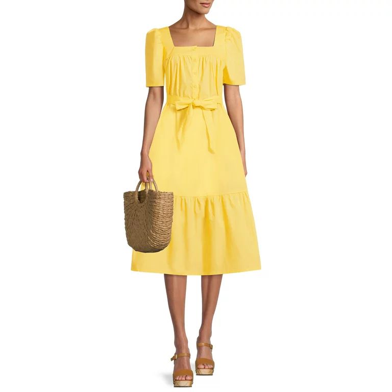 The Get Women's Short Sleeve Midi Dress with Puff Shoulders - Walmart.com | Walmart (US)