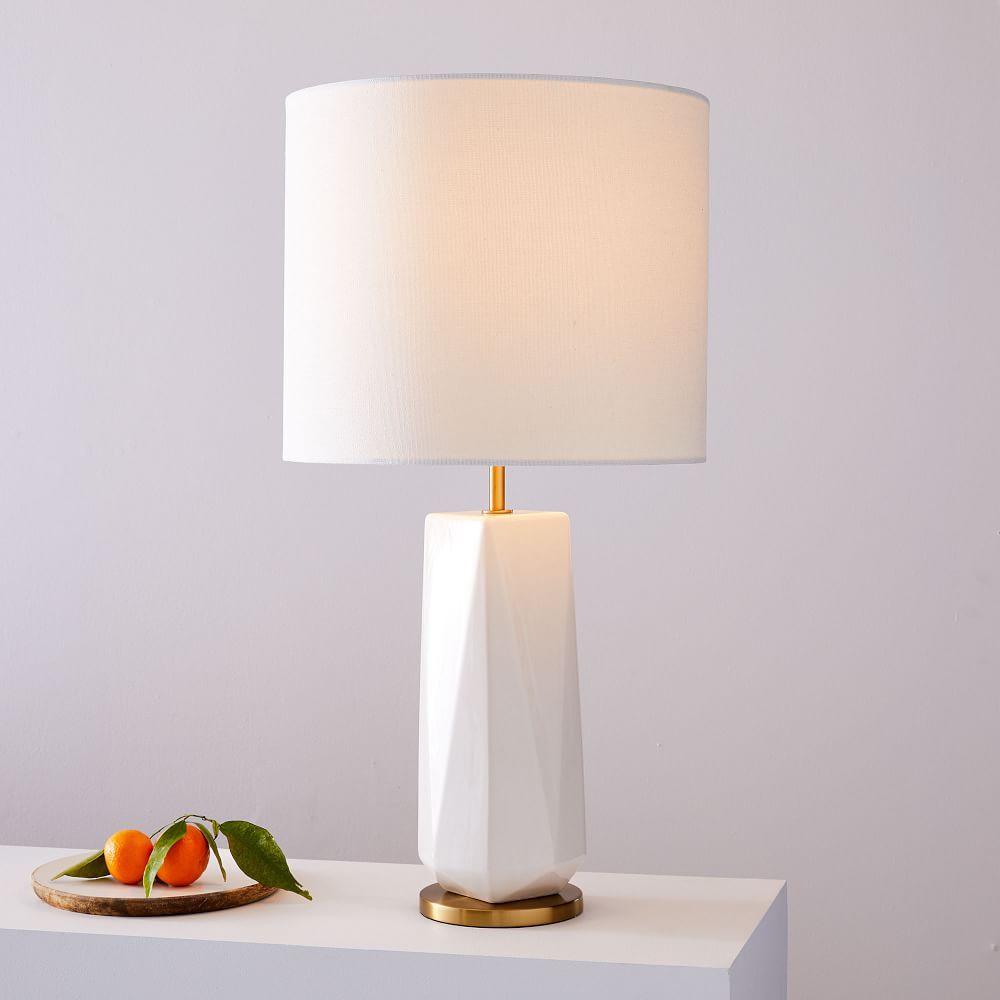 Faceted Porcelain Table Lamp, Large, White, Individual | West Elm (US)