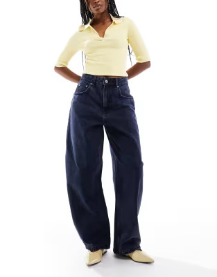 ASOS DESIGN high waisted barrel leg jeans in blue black | ASOS (Global)